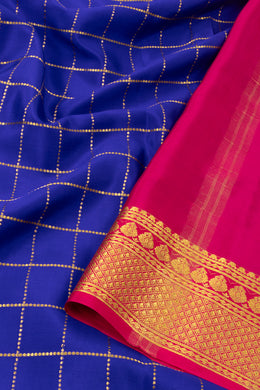 Blue Blue Mysore Crepe Silk Saree With Checks Design And Zari Border 10076266Crepe Silk Saree 10076266