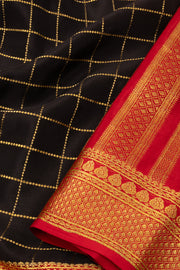 Black Mysore Crepe Silk Saree With Checks Design And Zari Border 10076267