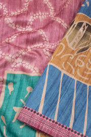Pink Printed Semi Tussar Silk Saree With Tribal Motifs 10076269