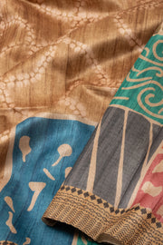 Brown Printed Semi Tussar Silk Saree With Tribal Motifs 10076270