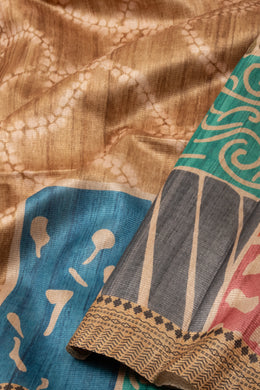 Brown Printed Semi Tussar Silk Saree With Tribal Motifs 10076270