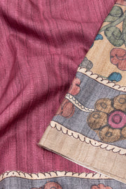 Red Kalamkari Printed Semi Tussar Silk Saree With Floral Motifs And Floral Border 10076276