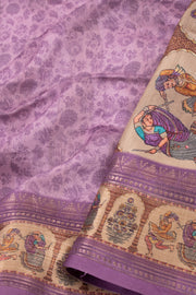 Purple Printed Semi Linen Saree With Tribal Motifs 10076281