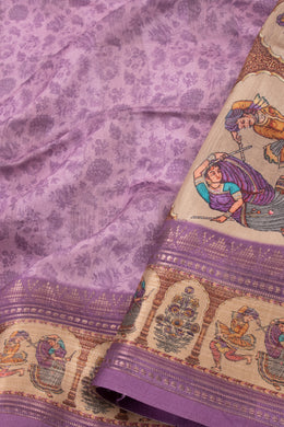 Purple Printed Semi Linen Saree With Tribal Motifs 10076281