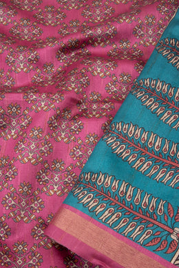 Magenta Printed Semi Tussar Silk Saree With Floral Motifs and Floral Border 10076286