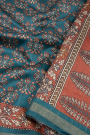 Green Printed Semi Tussar Silk Saree With Floral Motifs and Floral Border 10076287