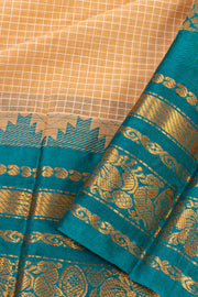 Beige Handloom Gadwal Kuttu Cotton Saree With Checks Design 10076423