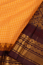 Orange Handloom Gadwal Kuttu Cotton Saree With Checks Design 10076424