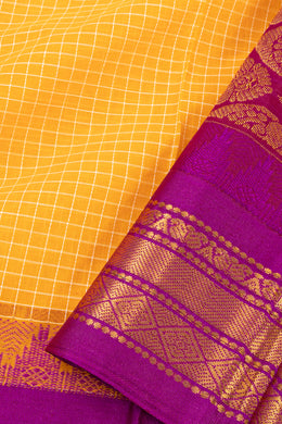 Orange Handloom Gadwal Kuttu Cotton Saree With Checks Design 10076425