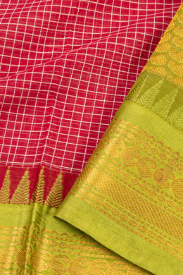 Maroon Handloom Gadwal Kuttu Cotton Saree With Checks Design 10076426