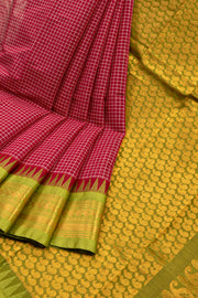 Maroon Handloom Gadwal Kuttu Cotton Saree With Checks Design 10076426