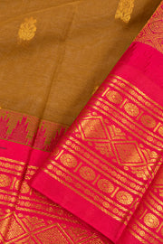 Brown Handloom Gadwal Kuttu Cotton Saree With Floral Motifs 10076427