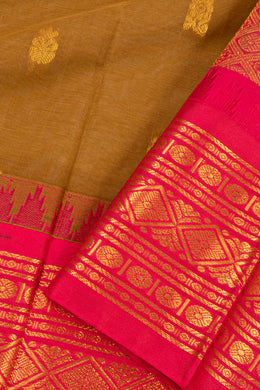 Brown Handloom Gadwal Kuttu Cotton Saree With Floral Motifs 10076427