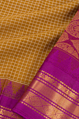 Brown Handloom Gadwal Kuttu Cotton Saree With Checks Design 10076429