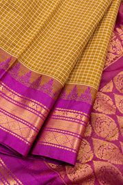 Brown Handloom Gadwal Kuttu Cotton Saree With Checks Design 10076429