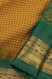 Brown Handloom Gadwal Kuttu Cotton Saree With Checks Design 10076430