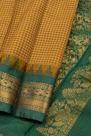 Brown Handloom Gadwal Kuttu Cotton Saree With Checks Design 10076430