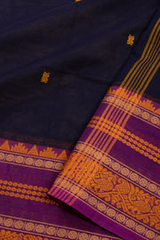 Eclipse Blue Handloom Kanchi Cotton Saree with Temple And Peacock Border 10076456
