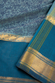 Cloud Mist Blue Handloom Vanashringaram Kanchi Cotton Saree with Zari Border 10076461