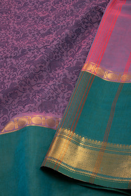 Midnight Mulberry Purple Handloom Vanashringaram Kanchi Cotton Saree with Ganga Jamuna Border 10076462