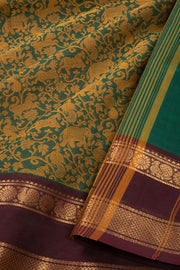 Aqua Forest Green Handloom Vanashringaram Kanchi Cotton Saree with Peacock Zari Border 10076467