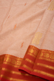 Sand Rose Peach Handloom Kanchi Cotton Saree with Butta And Paisley Zari Border 10076474