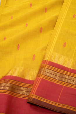 Mango Gold Yellow Handloom Kanchi Cotton Saree with Butta And Rudhraksham Zari Border 10076486