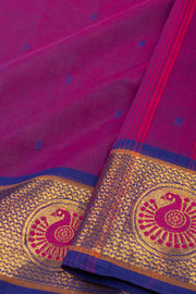 Grape Purple Handloom Kanchi Cotton Saree with Butta And Peacock Border 10076489