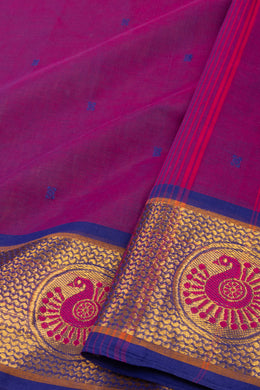 Grape Purple Handloom Kanchi Cotton Saree with Butta And Peacock Border 10076489