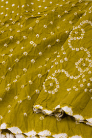 Olive Gold Green Tie And Dye Bandhani Cotton Saree 10076491