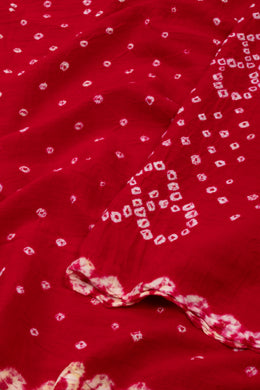 Berry Red Tie And Dye Bandhani Cotton Saree 10076493