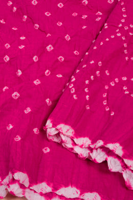 Bright Raspberry Pink Tie And Dye Bandhani Cotton Saree 10076495