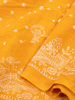 Mango Yellow Tie And Dye Bandhani Embroidered Cotton Saree 10076499