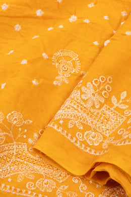 Mango Yellow Tie And Dye Bandhani Embroidered Cotton Saree 10076499