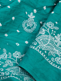 Atlantic Ocean Blue Tie And Dye Bandhani Embroidered Cotton Saree 10076502