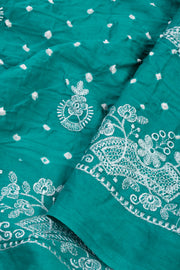 Atlantic Ocean Blue Tie And Dye Bandhani Embroidered Cotton Saree 10076502