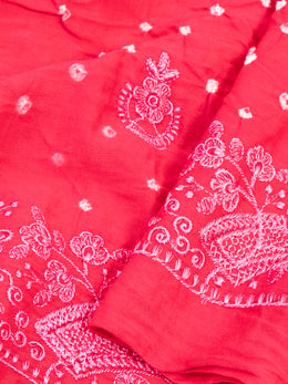 Poppy Pink Tie And Dye Bandhani Embroidered Cotton Saree 10076503