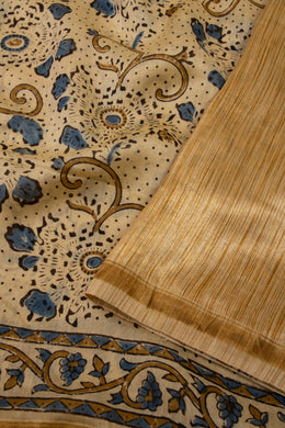 Golden Beige Ajrakh Printed Silk Cotton Saree 10076505
