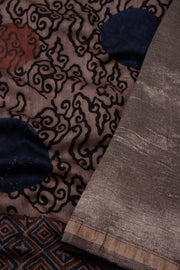 Cocoa Grey Ajrakh Printed Silk Cotton Saree 10076506