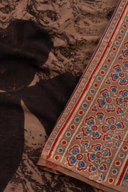 Caramel Brown Ajrakh Printed Mulmul Cotton Saree With Clover Motifs 10076519