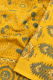 Festival Yellow Ajrakh Printed Mulmul Cotton Saree With Floral Border 10076526