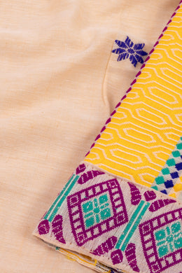 Sunlit Cream Handloom Assam Cotton Saree With Geometric Border 10076538