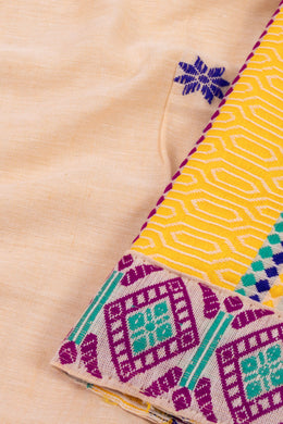 Cream Handloom Assam Cotton Saree With Geometric Border 10077595