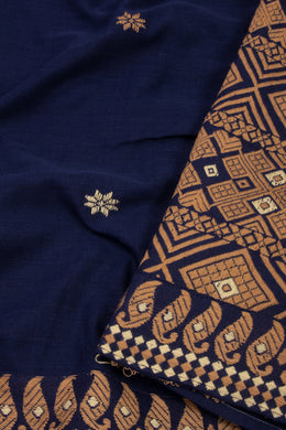 Prussian Blue Handloom Assam Cotton Saree With Paisley Border 10076542