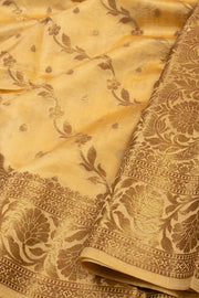 Moonlight Cream Handloom Banarasi Dupion Silk Saree With Floral Border 10076557