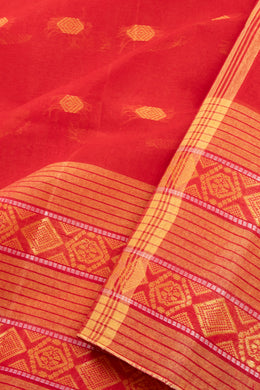 Cherry Bloom Red Bengal Handwoven Cotton Saree With Buttas 10076575