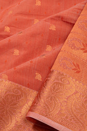 Rust Coral Orange South Silk Cotton Saree with Floral Border 10076578