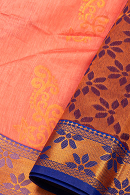Flamingo Peach South Silk Cotton Saree with Floral Border And Floral Motifs 10076580