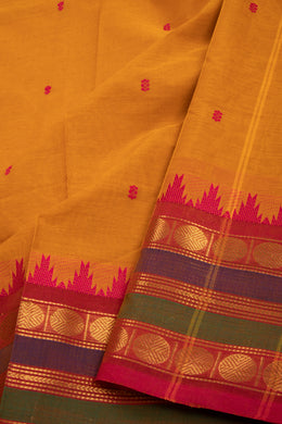 Sunset Orange Handloom Kanchi Cotton Saree With Rudhraksham Motifs and Temple Border 10076583