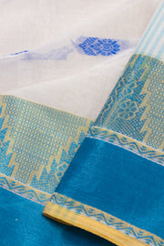 Vanilla Cloud White Bengal Handwoven Cotton Saree With Temple Border 10076587
